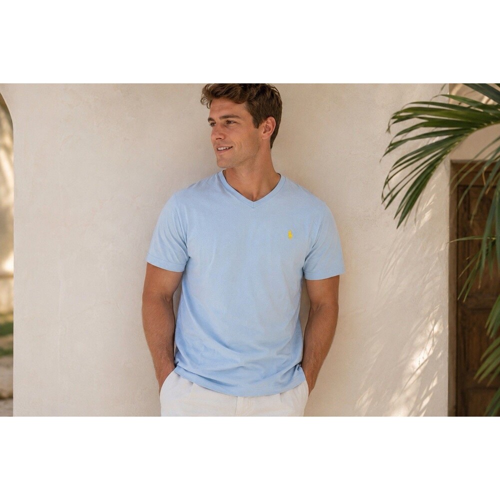 Mens Ralph Polo Lauren V Neck T Shirt Large Carolina Blue